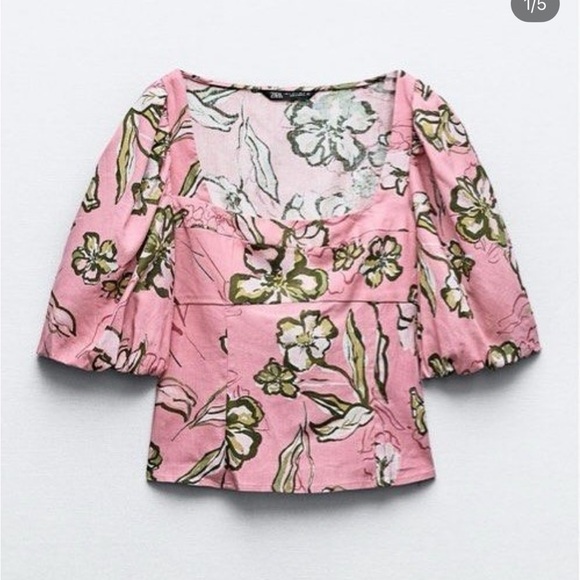 ZARA LINEN BLEND PRINTED TOP - Picture 7 of 7